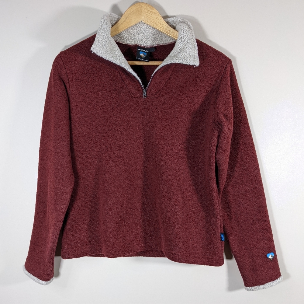 KUHL Women’s Alfpaca Fleece Quarter Zip Fleece Burgundy Knit Pullover Si…